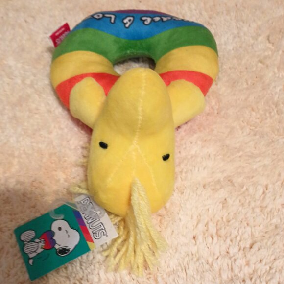 NWT ~ PEANUTS: Woodstock Peace & Love Plush Ring Squeaker 8 inch Pet Toy - Picture 7 of 10